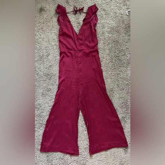 Parker Boudoir Culotte Jumpsuit Ruffles Wide Leg Dots Cranberry Red Size Medium - Picture 4 of 9